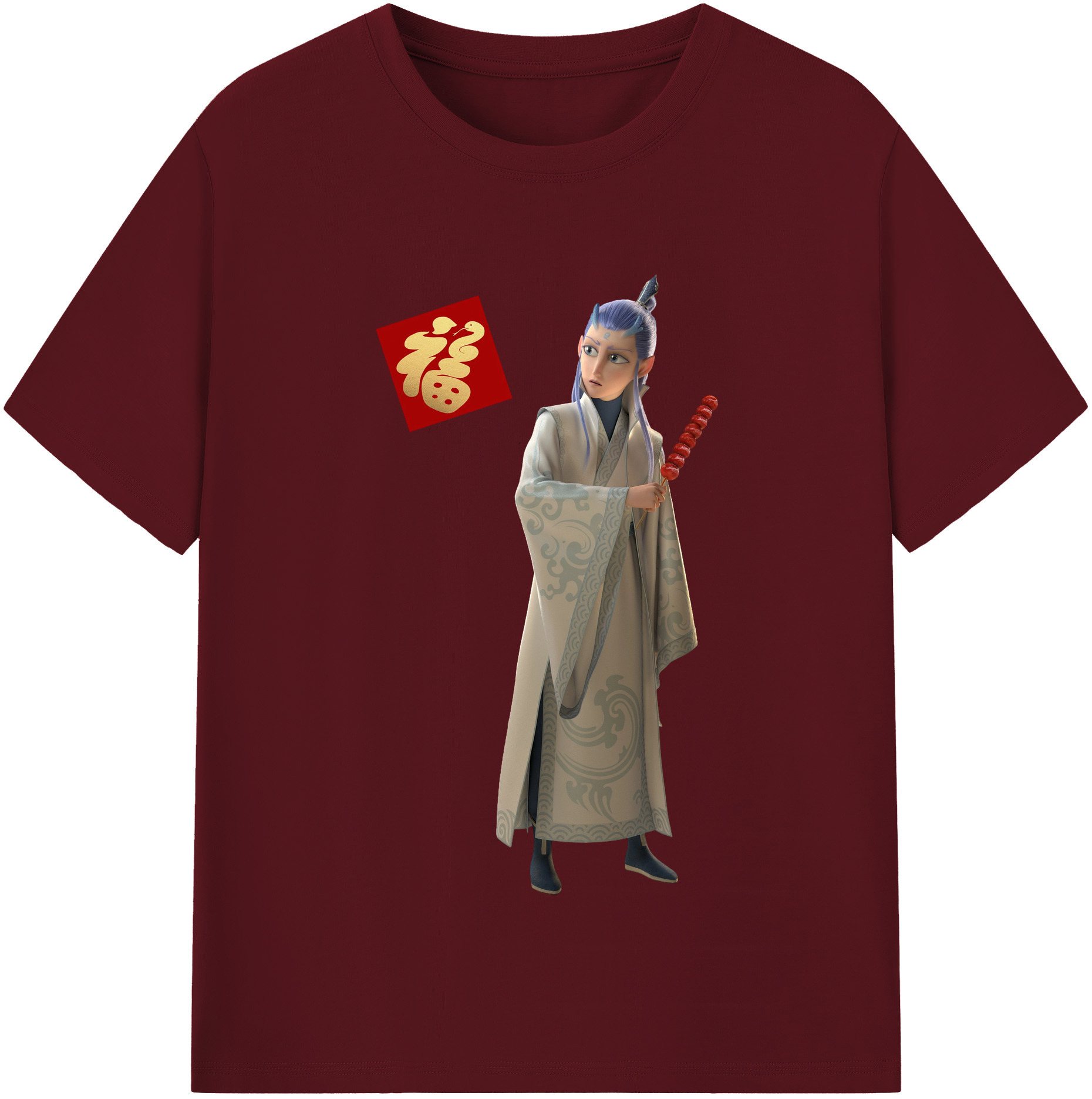 （画像用） Ne Zha 2 ナタ 魔童の大暴れ 綿100％半袖Tシャツ（フロントプリント）
